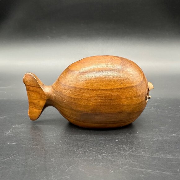 Vintage Mid Century Modern Wooden Puffer Fish Pencil Holder Paperweight Kitschy - Picture 4 of 11